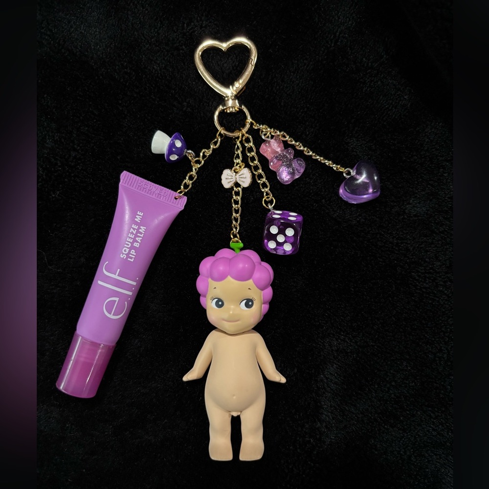 Charming Purple Sony Angel Keychain with Heart Charms